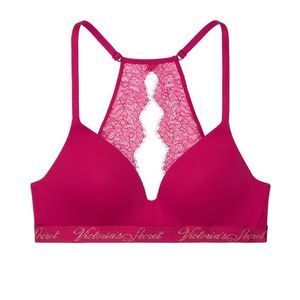 Victoria’s Secret The T-Shirt Lightly Lined Wireless Bra Lace Back Raspberry